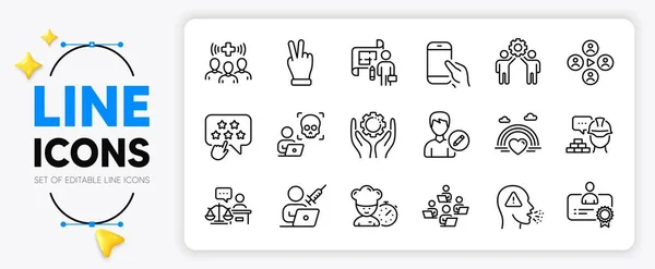 Victory Hand Lgbt Certificate Line Icons Set App Include Edit — Stock Vector