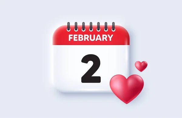 每月的第二天 日历日期3D图标 活动时间表日期 会议时间 二月二日 日历事件提醒日期 — 图库矢量图片