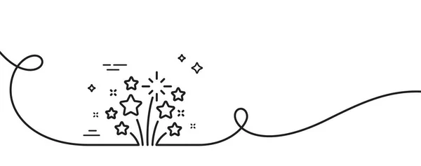 花火スターラインアイコン カール付きの連続1行 ピロテクニック敬礼記号 カーニバルのお祝いライトシンボル 花火の星1つのアウトラインリボン ループカーブパターン ベクトル — ストックベクタ