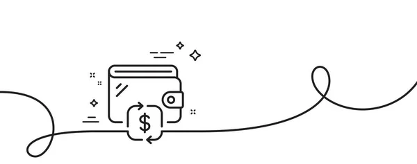 ウォレットラインアイコン カールとの連続した1行 お金の財布のサインを転送する 現金予算シンボル ウォレットシングルアウトラインリボン ループ曲線パターン ベクター — ストックベクタ
