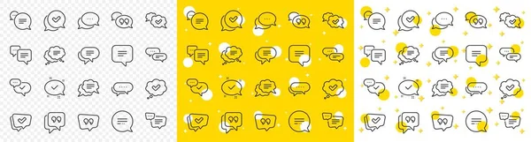 Approved Checkmark Box Social Media Message Chat Quote Line Icons — Stock Vector