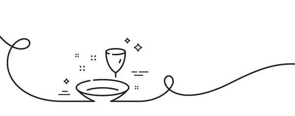 プレートラインアイコン カールとの連続した1行 テーブルウェアのワイングラスサイン フードキッチン用料理シンボル プレートシングルアウトラインリボン ループ曲線パターン ベクター — ストックベクタ