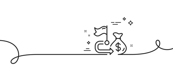 财务目标线图标 连续一行与卷曲 钱的回收条 投资预算符号 财务目标单一纲要带 循环曲线模式 — 图库矢量图片