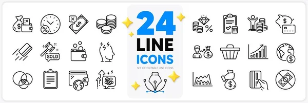 Icons Set Auction Hammer Trade Chart Stress Line Icons Pack — Stock Vector
