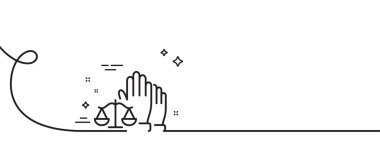 Mahkeme jürisinin oy hakkı simgesi. Kıvrımlı tek bir çizgi. Adalet terazisi imzası. Yargılama hukuku sembolü. Mahkeme jürisi tek ana hatlı kurdele. Döngü eğrisi modeli. Vektör