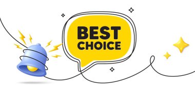 En iyi seçenek. Devamlı çizgi sanat afişi. Özel indirimli tabela. Reklam indirimi sembolü. En iyi konuşma balonu geçmişi. Paketlenmiş 3D çan simgesi. Vektör