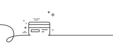 Kredi kartı simgesi. Kıvrımlı tek bir çizgi. Banka ödeme yöntemi işareti. Çevrimiçi alışveriş sembolü. Kredi kartı tek hatlı şerit. Döngü eğrisi modeli. Vektör