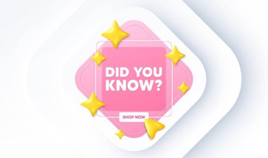Did you know tag. Neumorphic promotion banner. Special offer question sign. Interesting facts symbol. Did you know message. 3d stars with cursor pointer. Vector clipart