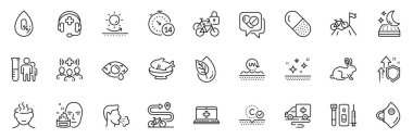 Simgeler kapsül hapı olarak paketlenir, hayvanlar test edilir ve uygulamalar için tıbbi analiz çizgi simgeleri Stres, Deniz Ürünleri, Karantina ana hatları ince ikon web seti içerir. Alkol yok, güvenliği arttırıyor. Vektör