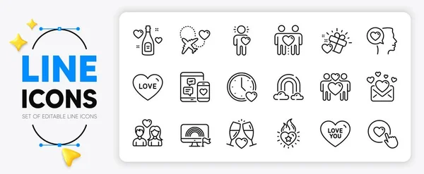 Romantic Talk Love Dating Line Icons Set App Include Social — Stock Vector