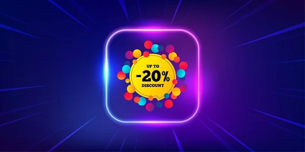 Sale Percent Banner Neon Light Frame Offer Banner Discount Sticker — Stock Vector