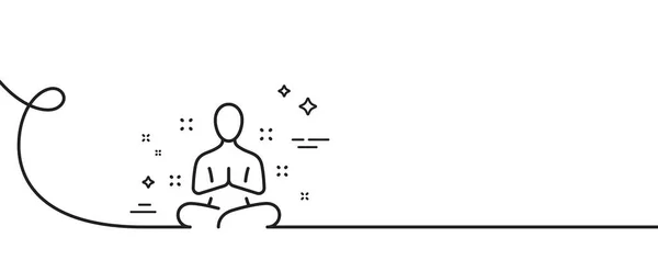 ヨガラインのアイコン カール付きの連続1行 瞑想ポーズサイン 体と心のシンボルをリラックス ヨガシングルアウトラインリボン ループカーブパターン ベクトル — ストックベクタ