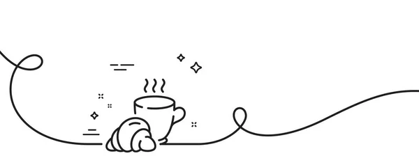 Kaffeepause Symbol Kontinuierlich Eine Linie Mit Locke Frühstücksschild Für Heißen — Stockvektor