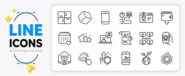 Cyber Attack Smartphone Report Line Icons Set App Include Smartphone — Stock Vector