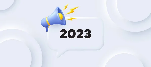 2023 아이콘입니다 거품을 Neumorphic 이벤트 2022 계획자 2023 메시지 메가폰을 — 스톡 벡터