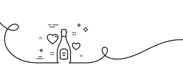 爱香槟线图标 连续一行与卷曲 婚礼酒水标志 夫妻关系的象征 爱香槟单轮廓丝带 循环曲线模式 — 图库矢量图片