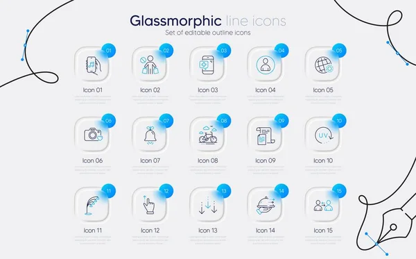 Set Touchscreen Gesture Protection Floor Lamp Line Icons Web App — Stock Vector