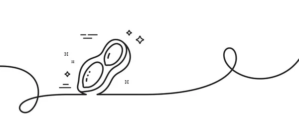 ピーナッツ線のアイコン カール付きの連続1行 おいしいナッツの看板 ビーガンフードのシンボル ピーナッツシングルアウトラインリボン ループカーブパターン ベクトル — ストックベクタ