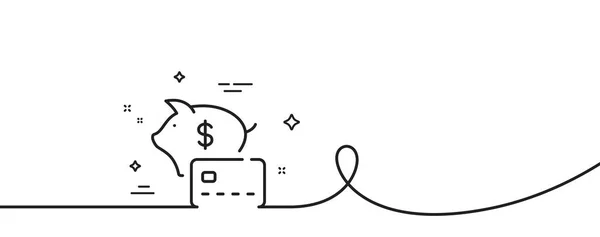 ピギーバンクラインアイコン カールとの連続した1行 クレジットカードサイン 貯金のシンボル ピギーバンク シングルアウトラインリボン ループ曲線パターン ベクター — ストックベクタ