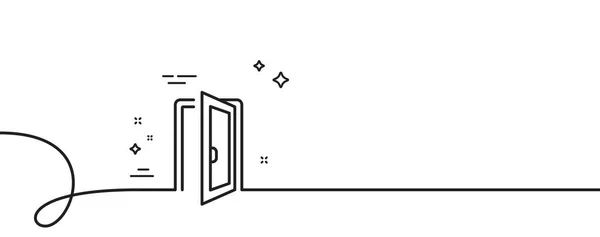 オープンドアラインアイコン カールとの連続した1行 入口ドアウェイサイン エントリーシンボルを作成します 開いたドアの単一の輪郭のリボン ループ曲線パターン ベクター — ストックベクタ