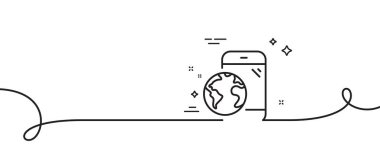 Mobil internet hattı simgesi. Kıvrımlı tek bir çizgi. Çevrimiçi iş tabelası. Telefon cihazı sembolü. Mobil internet taslak şeridi. Döngü eğrisi modeli. Vektör
