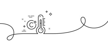 Celsius termometre çizgisi simgesi. Kıvrımlı tek bir çizgi. Sıcaklık tanılama işareti. Ateş ölçme sembolü. Celsius termometre tek hatlı şerit. Döngü eğrisi modeli. Vektör