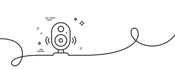 スピーカーラインアイコン カールとの連続した1行 コンピュータコンポーネントサイン サウンドシンボル スピーカーシングルアウトラインリボン ループ曲線パターン ベクター — ストックベクタ