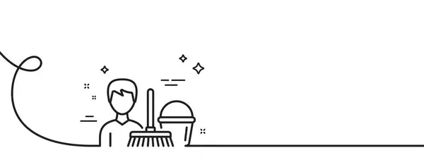 Reinigungsleitungssymbol Kontinuierlich Eine Linie Mit Locke Eimer Mit Wischsymbol Waschen — Stockvektor