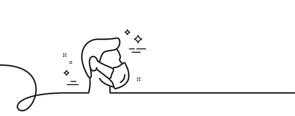 医疗面罩线图标 连续一行与卷曲 安全呼吸口罩标志 科罗纳威斯面部保护标志 医用口罩单一轮廓带 循环曲线模式 — 图库矢量图片