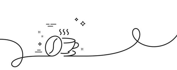 豆ラインアイコン付きのコーヒーカップ カールとの連続した1行 ホットカプチーノサイン ティードリンクマグカップシンボル コーヒーカップシングルアウトラインリボン ループ曲線パターン ベクター — ストックベクタ