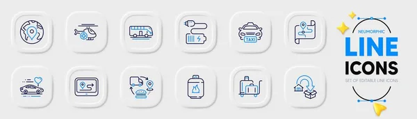 Иконки Такси Тележки Багажом Пин Линии Веб Приложения Пакет Батареи — стоковый вектор