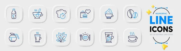Blad Coffeepot Romantische Diner Lijn Pictogrammen Voor Web App Pack — Stockvector