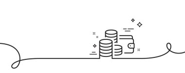 Cüzdan çizgisi simgesi. Kıvrımlı tek bir çizgi. Para kesesi tabelası. Nakit bütçe sembolü. Cüzdan tek taslak şerit. Döngü eğrisi modeli. Vektör