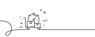 Hızlı teslimat çizgisi simgesi. Kıvrımlı tek bir çizgi. Taşıma servisi işareti. Ulaşım sembolü. Hızlı teslimat, tek ana hatlı şerit. Döngü eğrisi modeli. Vektör
