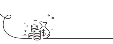 Coins bag line icon. Continuous one line with curl. Cash money sign. Income savings symbol. Coins bag single outline ribbon. Loop curve pattern. Vector clipart