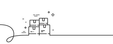 Toptan envanter çizgisi simgesi. Kıvrımlı tek bir çizgi. Depo kutuları imzası. Lojistik ürün sembolü. Toptan envanter taslak şeridi. Döngü eğrisi modeli. Vektör