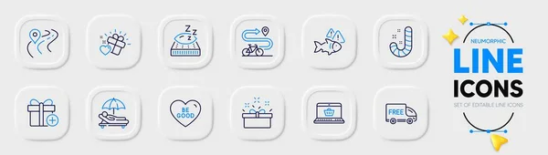 Add Gift Fish Love Gift Line Icons Web App Pack — Stock Vector