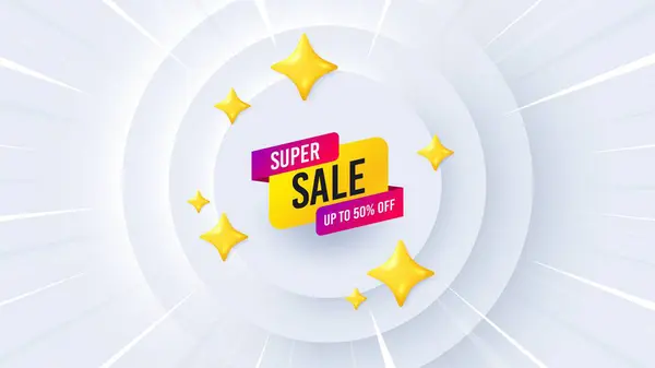 Super Sale Banner Neumorphic Offer Banner Coupon Discount Sticker Shape — Stock Vector