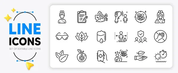 Organic Tested Health App Doctor Line Icons Set App Include — Stock Vector