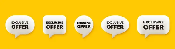 Exclusive Offer Tag Chat Speech Bubbles Set Sale Price Sign — Stock Vector