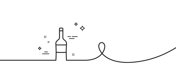 Ícone Linha Garrafa Vinho Contínua Uma Linha Com Ondulação Sinal — Vetor de Stock