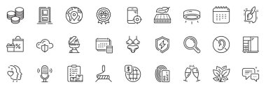 Simgeler Led lambası olarak paketlenir, Uygulama için işitme ve Takvim satırı simgeleri yok, Dolap, Araştırma, Seo telefon hattı ince simge web seti içerir. Mikrofon, güç emniyeti, ipuçları. Vektör