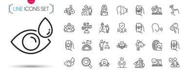 Algoritma sürüsü, takım ve iş hedefleme simgelerini kaldırın. Zorluk stresi, kapsül hapı, ekoloji uygulaması ikonları dahil. Yüz tanıma, takım çalışması, sağlık uygulaması tabelaları. Göz damlası. Vektör