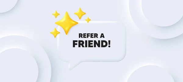 Refer Friend Tag Neumorphic Background Chat Speech Bubble Referral Program — Stock Vector