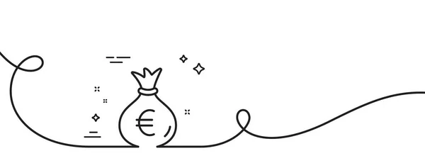 钱袋线图标 连续一行与卷曲 现金银行货币标志 欧元或欧元符号 钱袋单轮廓丝带 循环曲线模式 — 图库矢量图片