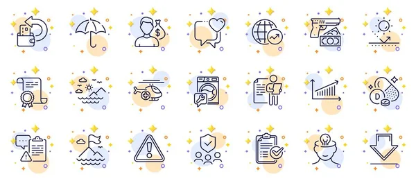 Outline Set Sun Protection Washing Machine Survey Checklist Line Icons — Stock Vector