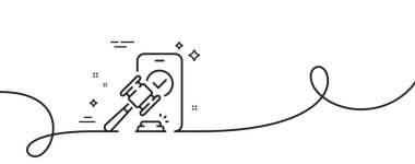 Açık arttırma çizgisi simgesi. Kıvrımlı tek bir çizgi. Teklif levhası. Çekiç anlaşması sembolü. Açık arttırma tek ana hatlı kurdele. Döngü eğrisi modeli. Vektör