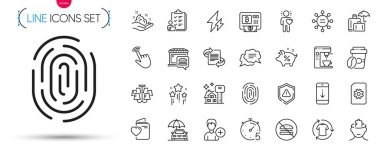 Bir paket Aşk Belgesi, Dosya Yönetimi ve Paket Kahve Hattı simgeleri. Gıda pazarı, kıyafet değiştirme, ahlak ikonları dahil. Cilt bakımı, kredi yüzdesi, avize işaretleri. İmleç. Vektör