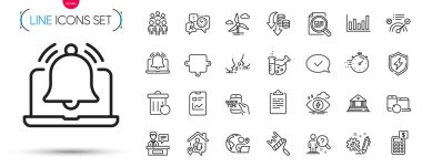 Deflasyon Paketi, Hatırlatma ve Hesap Çizgisi simgeleri. Kontrol makalesi, Kurtarma çöpü, Zaman Yönetimi resim simgeleri dahil. Onaylanmış mesaj, iş yeri, zaman göstergesi. Eğitim. Vektör