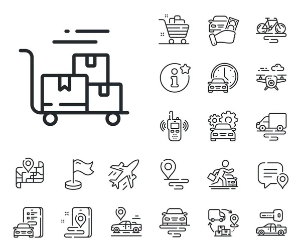 Parcel Trolley Sign Plane Supply Chain Place Location Outline Icons — Stock Vector